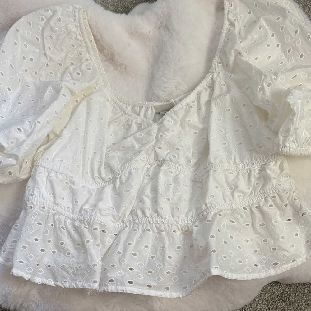 Elegant White Eyelet Women's Top